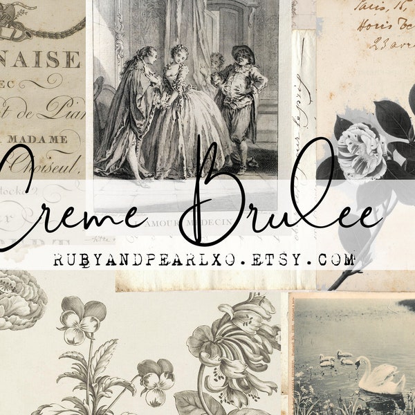 Creme Brulee Vintage Printable Collection - Digital Download - Antique Papers - Collage for Journaling and Art