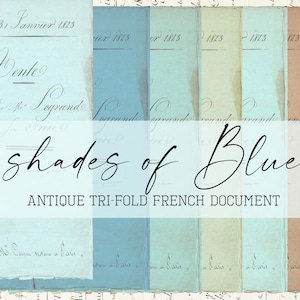 Shades of Blue 三つ折りフランス語文書セット - デジタルダウンロード - アンティークペーパー - 日記やアート用の印刷物