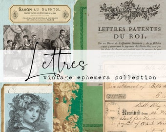 Lettres - Vintage Ephemera Collection - Digital Download - Antique Papers - Printables for Journaling and Art