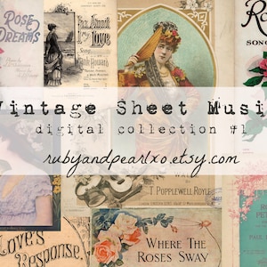 Vintage antieke bladmuziekomslagen - digitale afbeeldingen - 20 afdrukbare afbeeldingen - Junk Journal
