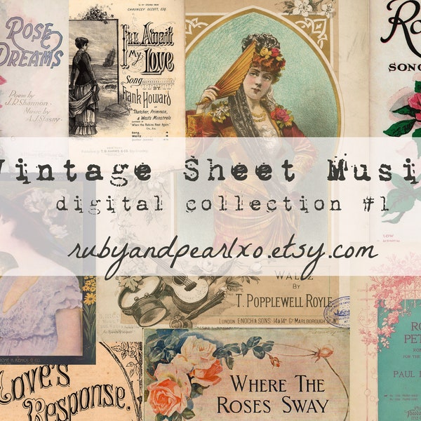 Vintage Antique Sheet Music Covers - digital images - 20 printable images- Junk journal