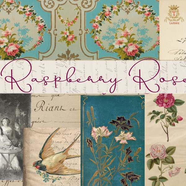 Raspberry Rose Vintage Collection - Digital Download - Antique Papers - Printables for Journaling and Art