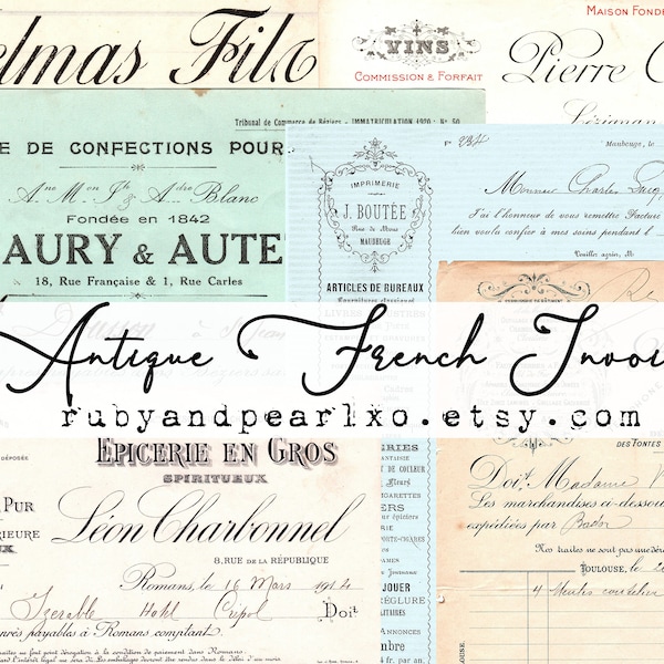 23 Antique French Invoices - Digital Download - Antique Papers  - Printables for Journaling and Art