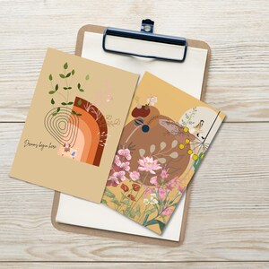 6 Pack - 10 Pack - 2 Design - Boho Floral Postcard Set - Botanical Art Postcards - Aesthetic Stationery - Dreamy Cards for Gifting or Decor