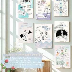 Groeimindset-posters voor kinderen | Pre-K klasdecor | Afdrukbare bevestigingskaarten en emotioneel leren | Educatieve muurkunst voor kleuters
