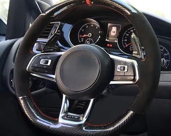 VW Golf 7 Mk7 Carbon Fiber Suede Steering Wheel Cover | Hand Stitched Passat B8