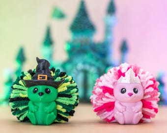 Hedgehog Witch Desk Buddy: 3D Printed Yarn Pompom Decor - Wicked Inspired