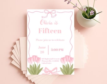Invitación editable de cumpleaños para una adolescente coqueta y femenina