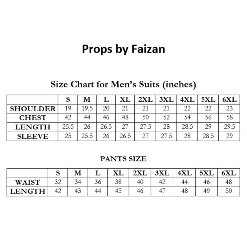 Pode incluir: Uma tabela de tamanhos para ternos masculinos, com medidas em polegadas. A tabela inclui medidas de ombro, peito, comprimento e manga para v&aacute;rios tamanhos, de S a 6XL. Tabela de tamanhos de cal&ccedil;as com medidas de cintura e comprimento.