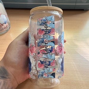 Drinking glass - coffee / glass with bamboo lid + glass straw / mug / handmade / unique / 16OZ