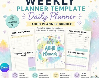 ADHD Planner Bundle | Printable & Digital Student Planner | Daily Weekly Monthly planner