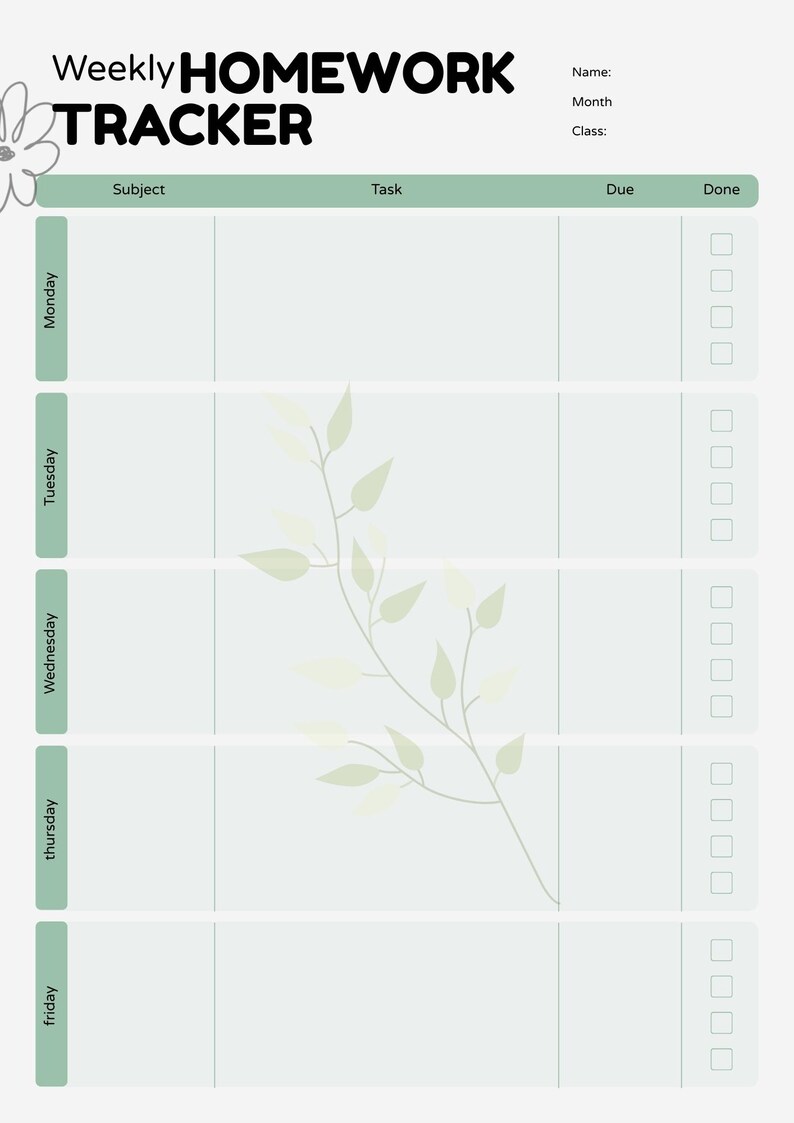 Homework Tracker Printable: Editable PDF Assignment Planner for ...
