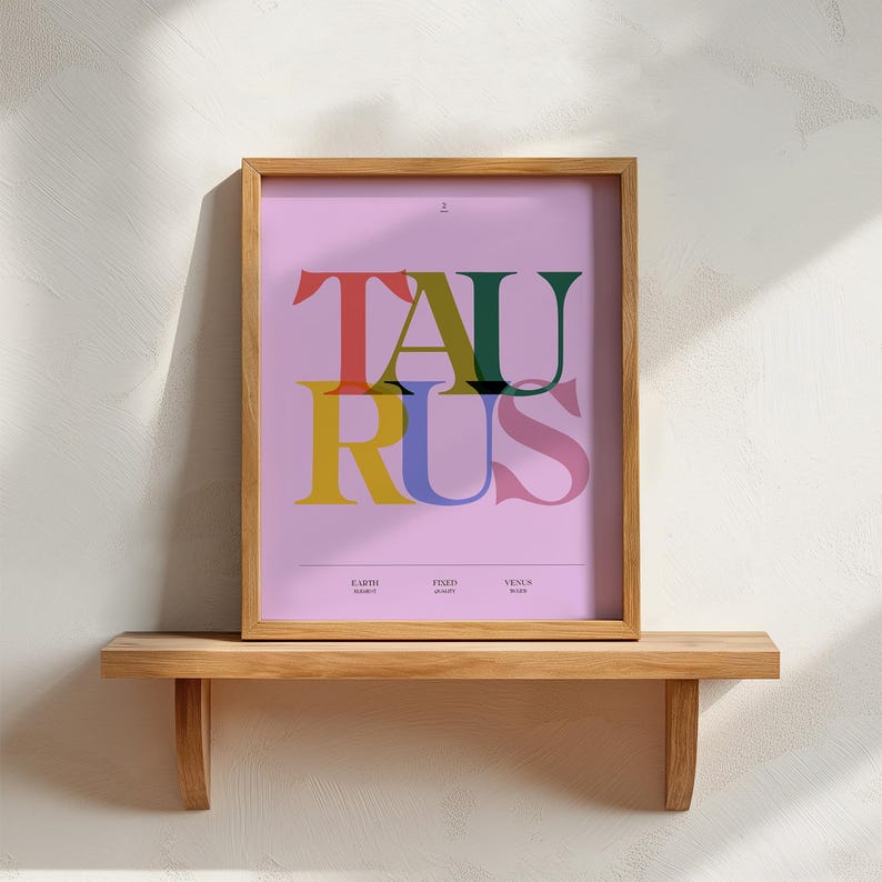 Taurus Lettering Taurus Typography Poster | *digital Download* | 8
