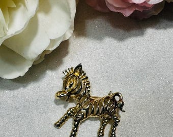 Vintage 1960’s Sarah Coventry Zebra Gold Tone Brooch Pin