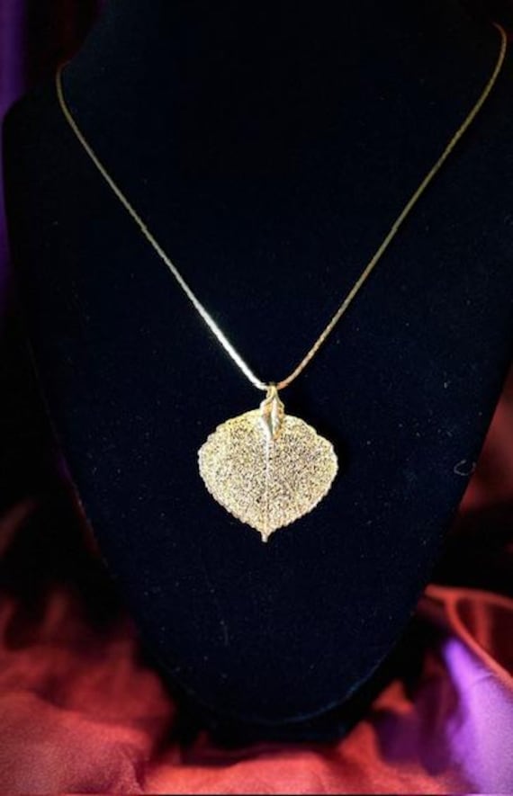 Vintage Gold Dipped Aspen Leaf Necklace and Earri… - image 1