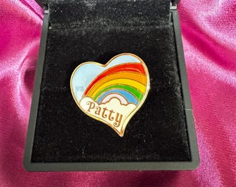 Vintage 1980's Heart Rainbow Name pin Gold tone "Patty"