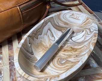 Boat Shaped Catch-All Bowl: Handmade Decorative Storage Bowl, Jesmonite Trinket Holder, Home Decor