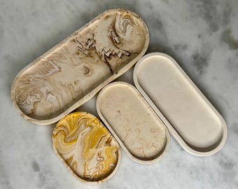 Oval Handmade Catch-All Tray: Jesmonite Trinket Tray, Modern Vanity Organizer