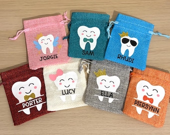 Personalised Tooth Fairy Pouch | Hessian Drawstring Bag, Keepsake Milestones