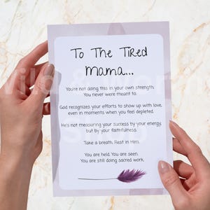 À la maman fatiguée | Carte d'encouragement imprimable pour les mamans | Carte basée sur la foi | Carte virtuelle imprimable chrétienne | pour elle