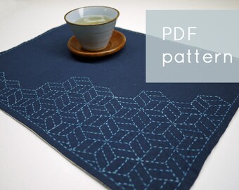 PDF sashiko pattern - - stacking cubes - - modern embroidery