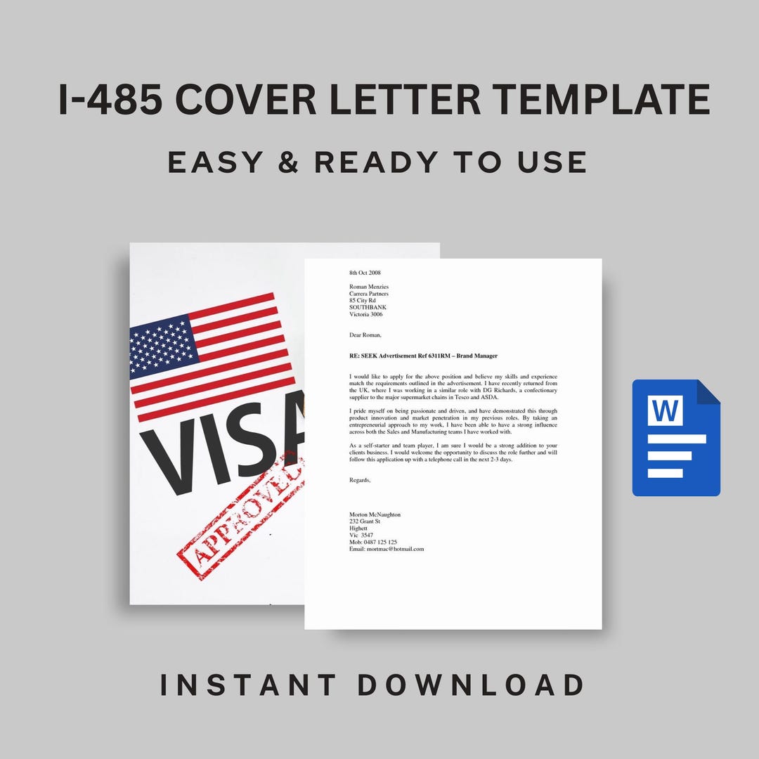Professional Cover Letter for Form I485 (adjustment of Status