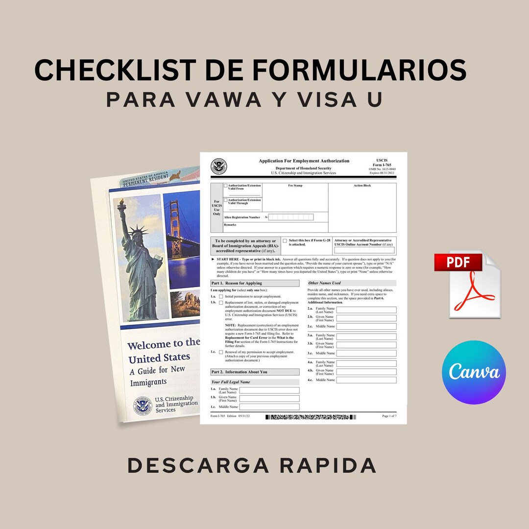 Checklist De Formularios Y Documentos Para VAWA Y VISA U - Etsy Australia