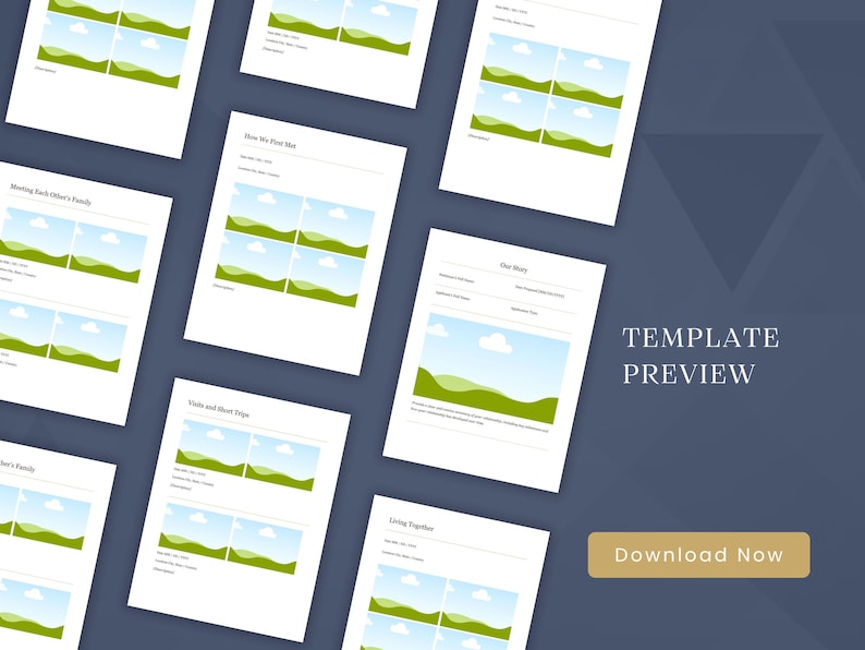 May include: A template preview with multiple white pages featuring landscape images and text. The pages are arranged on a dark blue background. The text "TEMPLATE PREVIEW" and "Download Now" are also visible.