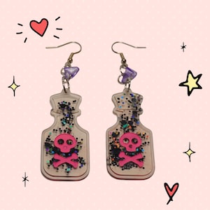 Pendientes Colgantes Estilo botella de muerte| Joyería Artesanal Resina Gótica Chic | Accesorio Místico y Etéreo | Regalo Boho Alternativo