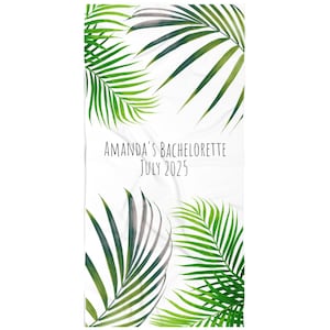 Personalized Palm Tree Beach Towel, Bridal Shower Bachelorette Party Gift, Custom Palm Frond Towel, Tropical Beach Vacation Towel, Name