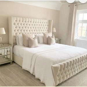 Lana Fabric Upholster Bed Frame With 54" High Wing Back Headboard