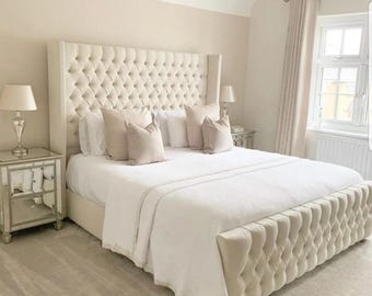 Lana Fabric Upholster Bed Frame With 54" High Wing Back Headboard