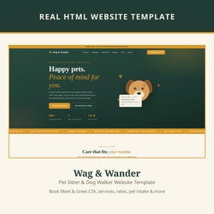 Plantilla web para cuidadores de mascotas / Sitio web HTML adaptable / Paseo de perros + Reservas