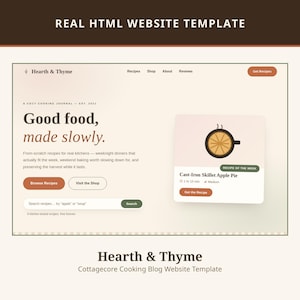 Modello di sito web per blog di ricette Hearth & Thyme / Blog di cucina cottagecore in HTML
