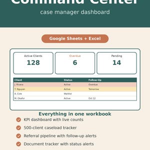 Command Center | Case Manager Dashboard Spreadsheet | Caseload Tracker