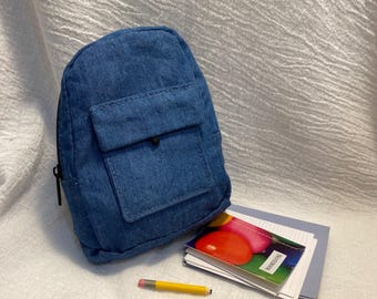 18 Inch Doll Denim Backpack/Teddy Bear Upcycled Jeans Backpack/Doll Teddy Bear School Supplies Accessories