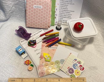 18 Inch Doll School Supplies Set: Handmade Textbook, Crayons & More