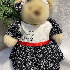 Teddy Bear Black Cat Dress Outifit/Teddy Bear Clothes/Hand-embroidery Kitty Dress Set/Unique Gift for Daughter/Girl Gift/Granddaughter Gift