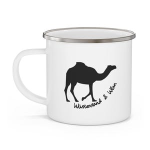 Enamel mug with camel design | Outdoor mug for camping, hiking, and adventures | Gift for nature lovers and globetrotters