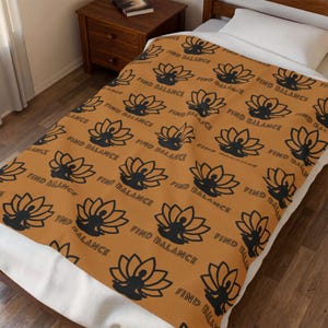 Meditative Lotus Velveteen Plush Blanket | Cozy Mindfulness Throw for Yoga, Meditation & Self-Care | Soft Spiritual Home Décor Gift