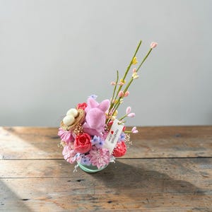 Easter Wax Arrangement Pink Bunny Gift, Handmade Floral Decor, Spring Centerpiece, Easter Decor for Home, Gift for her