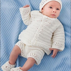 Crochet Christening Set Pattern PDF Baby Jacket Pants Booties Cap Baby Boy Outfit Instant Download English