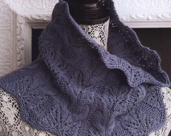 Leafy Lace Cable Cowl Knitting Pattern PDF Knit Cowl Neck Warmer Instant Download Lace Scarf Winter Knit Pattern