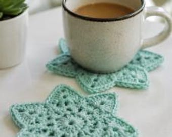 Blooming Star Coaster Crochet Pattern PDF Easy DIY Mug Rug Home Decor Instant Download