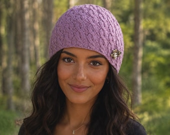 Cable Eyelet Hat Knitting Pattern PDF Cable Beanie Pattern Knit Winter Hat Instant Download Womens Cap DIY