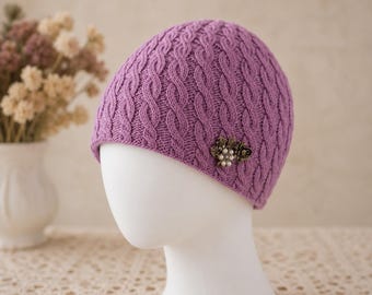 Cable Eyelet Hat Knitting Pattern PDF Cable Beanie Pattern Knit Winter Hat Instant Download Womens Cap DIY
