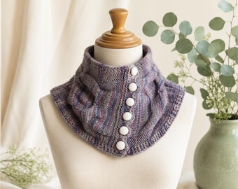 Buttoned Cabled Cowl Knitting Pattern PDF Cable Knit Cowl Neck Warmer Pattern Button Scarf Winter Knit Pattern DIY Gift