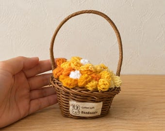 Handmade Mini Flower Basket Crochet Flowers Wicker Home Decor Small Floral Gift