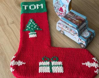 Personalized Christmas Stocking Custom Name Hand Knit Holiday Stocking