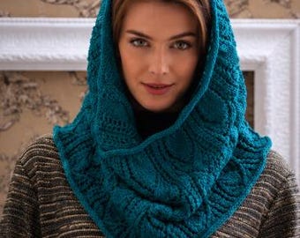 Whispering Leaves Snood Knitting Pattern PDF Hooded Cowl Leaf Lace Neck Warmer Scarf Instant Download